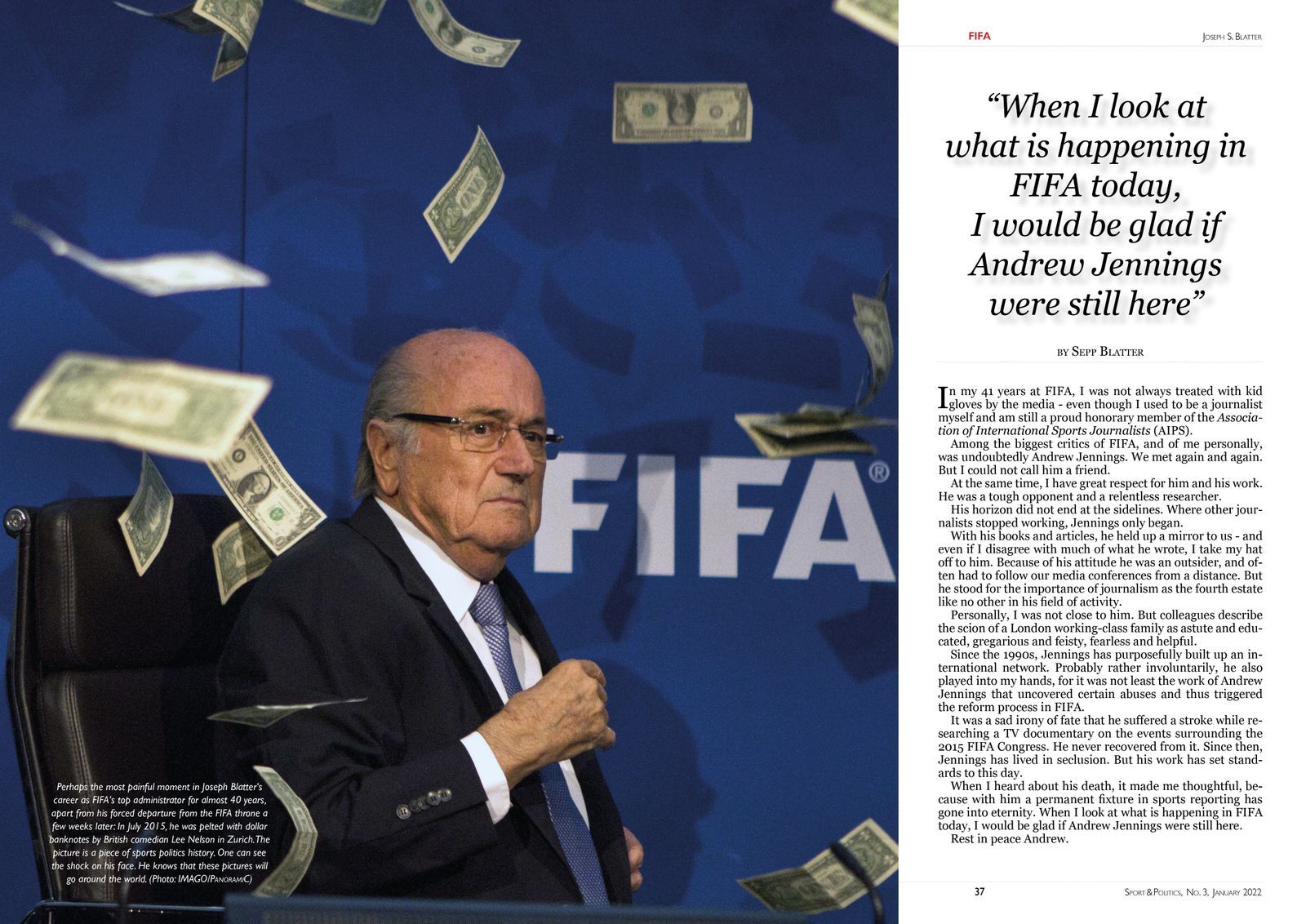 Sepp Blatter's contribution to the Andrew Jennings magazine