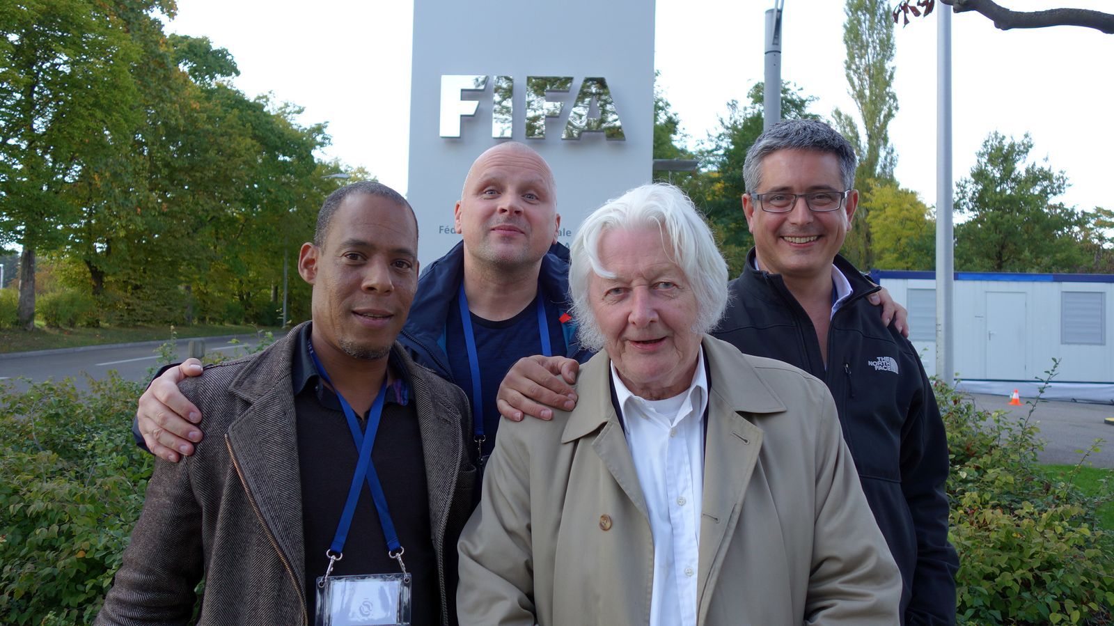 His last trip to Zurich, shortly before the stroke: Jean François Tanda, Jens Weinreich, Andrew Jennings, James Oliver.